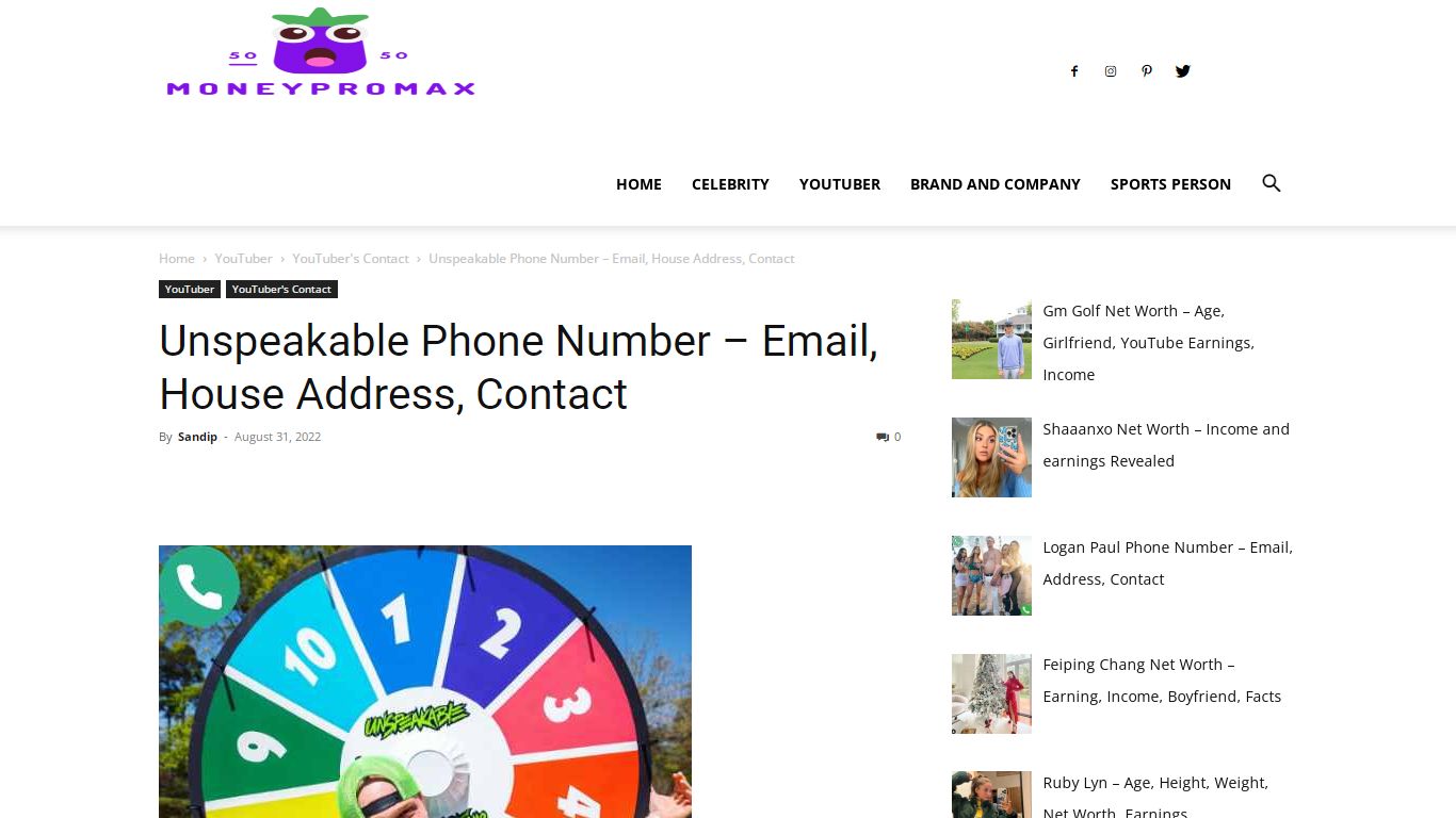 Unspeakable Phone Number – Email, House Address, Contact